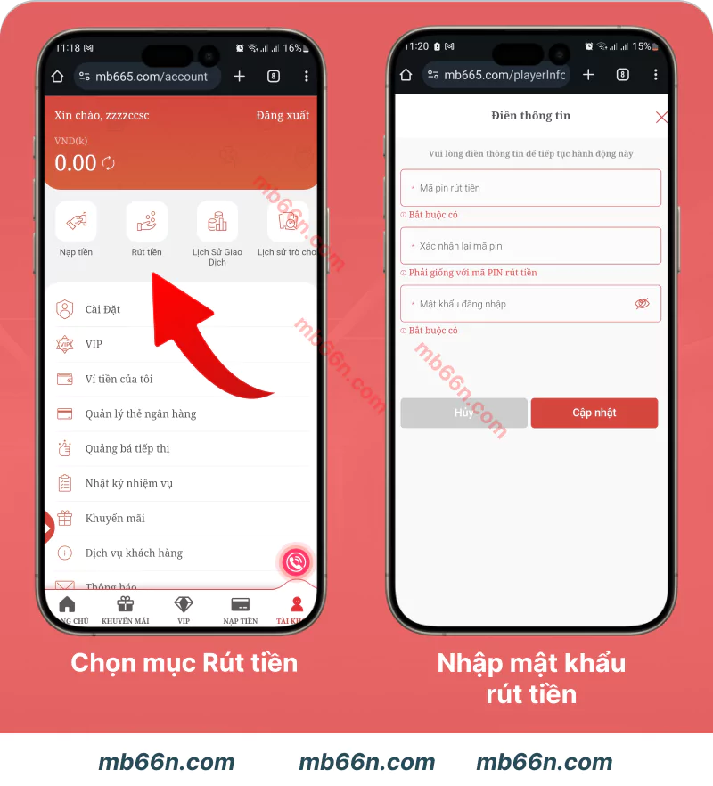 ĐĂNG KÝ MB66 - CÁCH TẠO TÀI KHOẢN MB66 ĐƠN GIẢN 7 Điền mật khẩu rút tiền