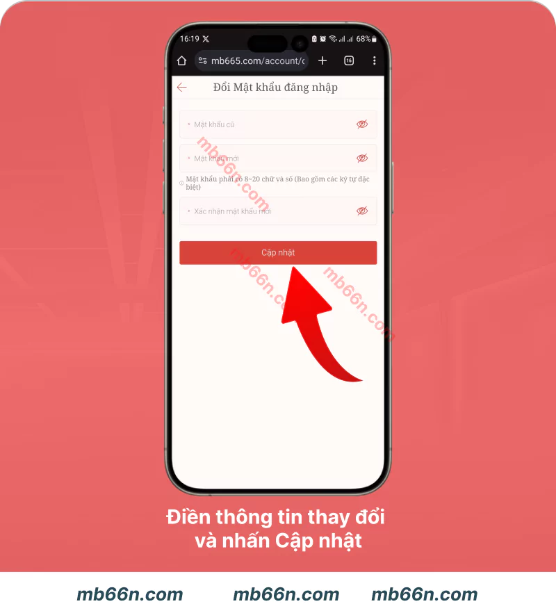 Điền thông tin mật khẩu mới vào mẫu Điền thông tin mật khẩu mới vào mẫu