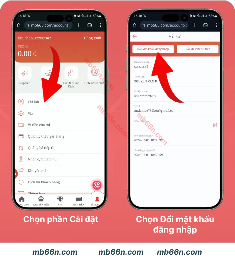 Chọn phần thay đổi mật khẩu đăng nhập Chọn phần thay đổi mật khẩu đăng nhập